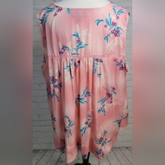 Lane Bryant Blouse Sleeveless Tank sz 18 Light Pink Aqua with Floral Print Swing - Picture 6 of 7